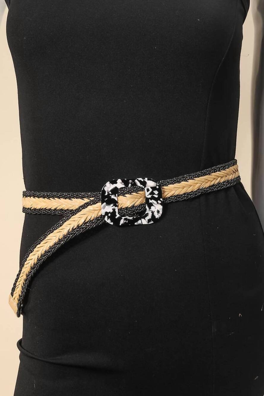 NEW ANARCHY STREET women's boho braided square buckle adjustable belt in black